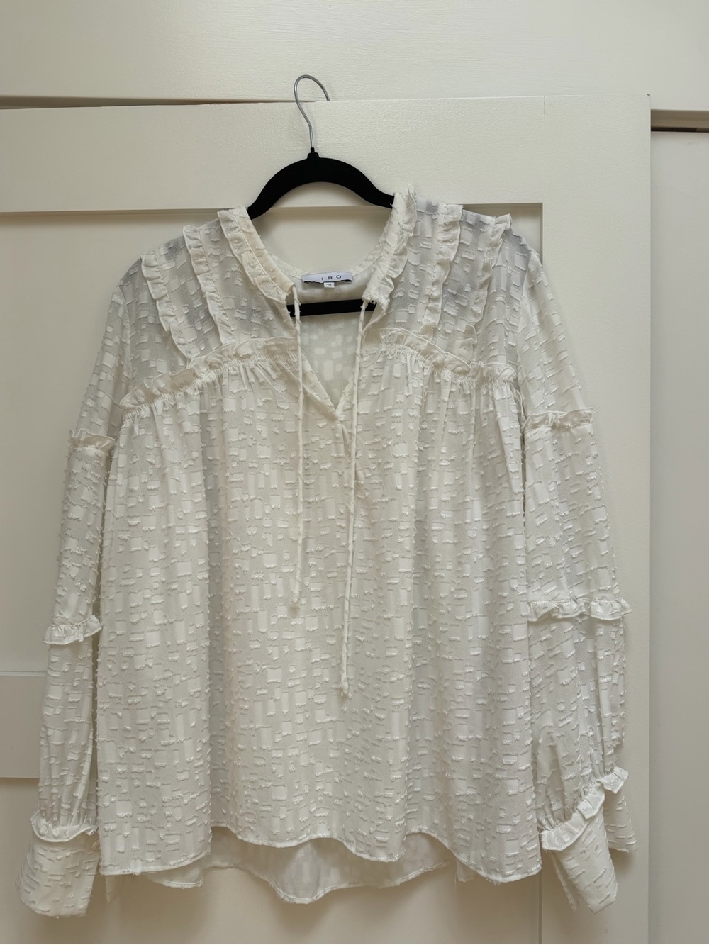 IRO Cream Textured Tie-Neck Blouse